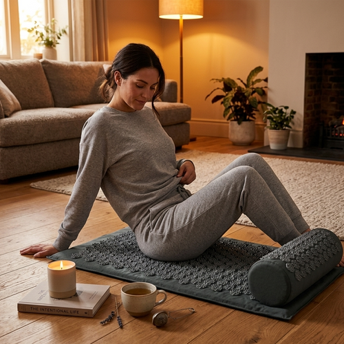 Acupressure mat and pillow set evening wind-down wellness routine