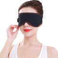 Woman wearing heated eye mask for tired eyes